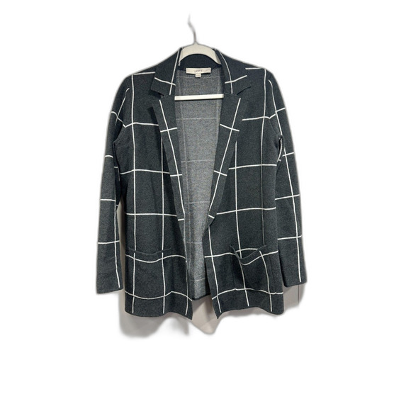 LOFT Sweaters - LOFT Windowpane Relaxed Sweater Blazer - Dark Gray & White - 100% Cotton - XS